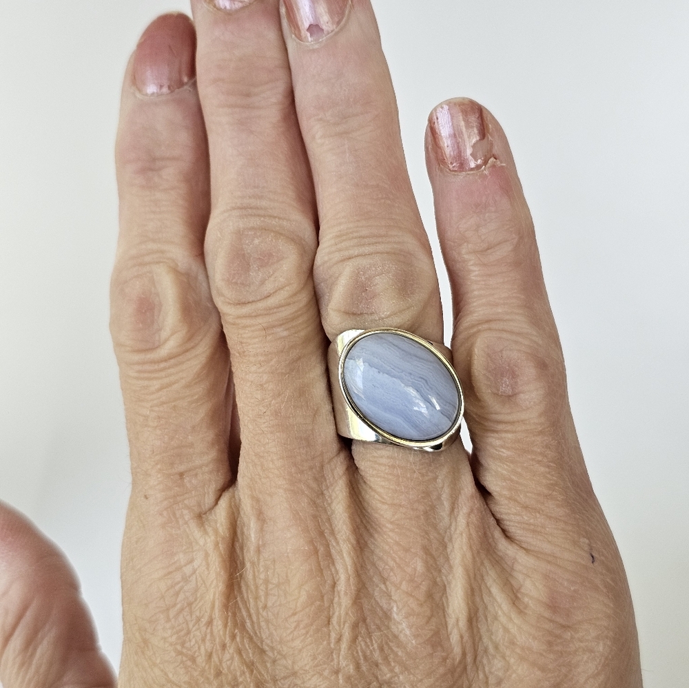 Genuine Jay King Blue Lace Agate Ring Sterling Silver Size 7! - Picture 6 of 7